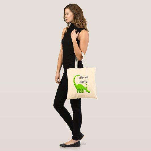 Kinderen met de naam id green dinosaur book canvas tote bag (Voorkant (model))