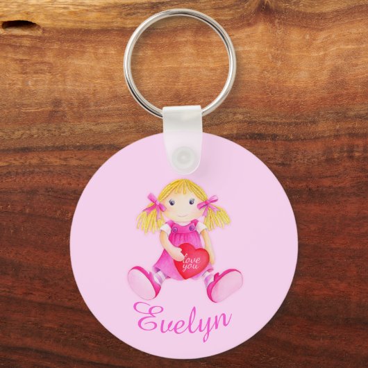 Kinderen met de naam roze pop sleutelhanger (Voorkant)