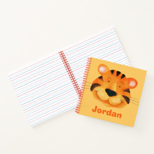 Kinderen met de naam tijger zien een schattige wat notitieboek