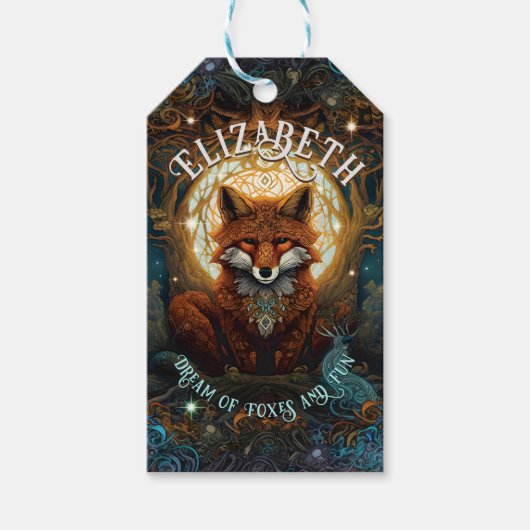 Kinderen met een Keltisch geïnspireerd AI Fox Cadeaulabel (Voorkant)