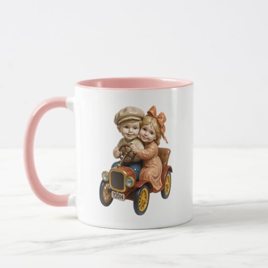 Kinderen met een oude auto. mok (Links)