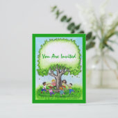 KINDEREN MET EEN RING ROND BIRTHDAY PARTIJINVITATI KAART (Staand voorkant)