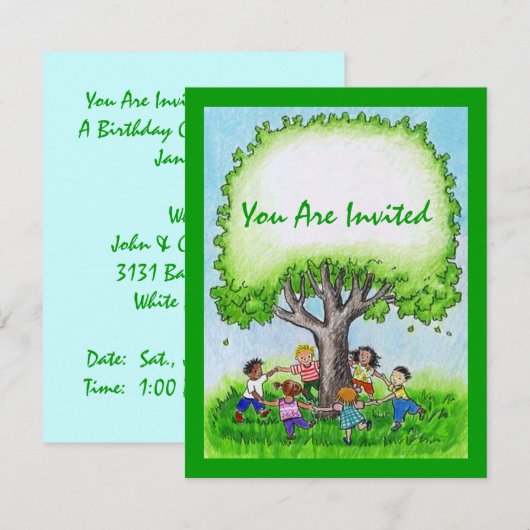 KINDEREN MET EEN RING ROND BIRTHDAY PARTIJINVITATI KAART (Voorkant / Achterkant)