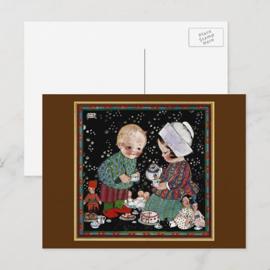  kinderen met een tijdelijke Tea Party Briefkaart (Voorkant / Achterkant)