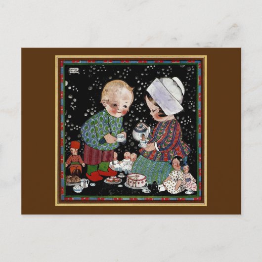  kinderen met een tijdelijke Tea Party Briefkaart (Voorkant)