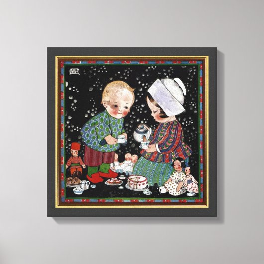  kinderen met een tijdelijke Tea Party Canvas Afdruk (Voorkant)