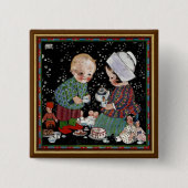  kinderen met een tijdelijke Tea Party Vierkante Button 5,1 Cm (Voorkant)
