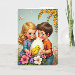 Kinderen Met Ei Lente Scene Kaart