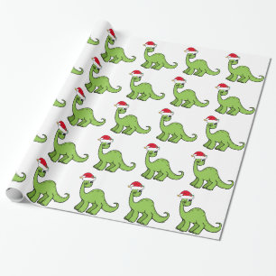 Kinderen met groene kerst Dinosaur Santa Cadeaupapier