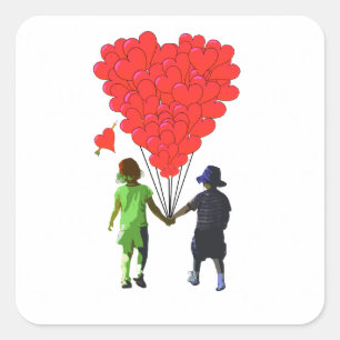 Kinderen met handen en hartvormige ballonnen vierkante sticker