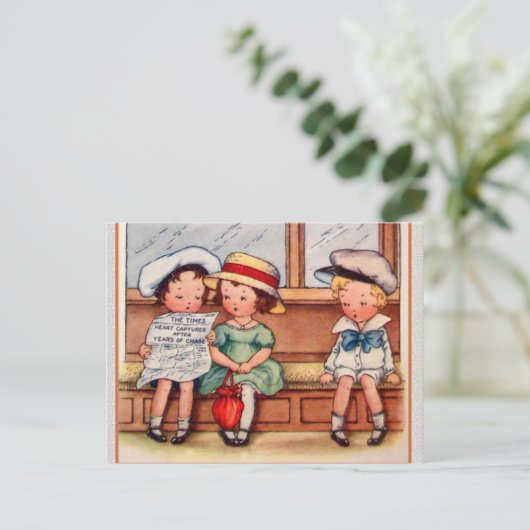  kinderen met harten, afgebeeld als krant briefkaart (Staand voorkant)