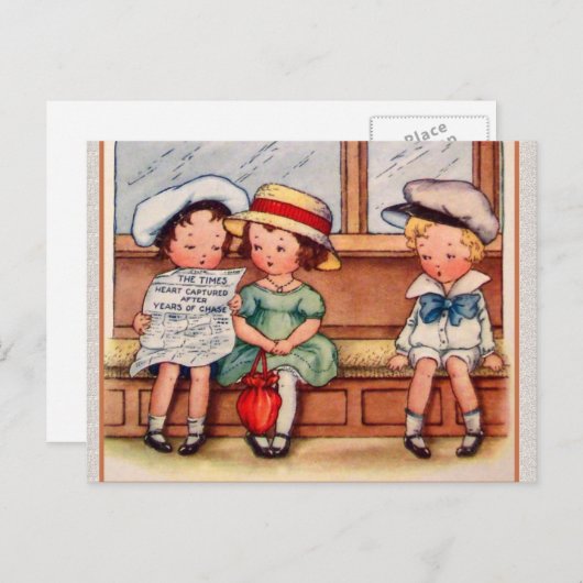  kinderen met harten, afgebeeld als krant briefkaart (Voorkant / Achterkant)