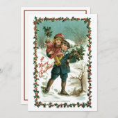  kinderen met Holly Kerstmis Feestdagenkaart (Voorkant / Achterkant)