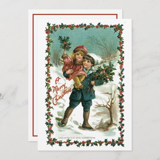  kinderen met Holly Kerstmis Feestdagenkaart (Voorkant / Achterkant)