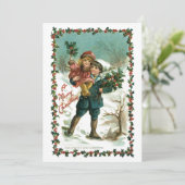  kinderen met Holly Kerstmis Feestdagenkaart (Staand voorkant)