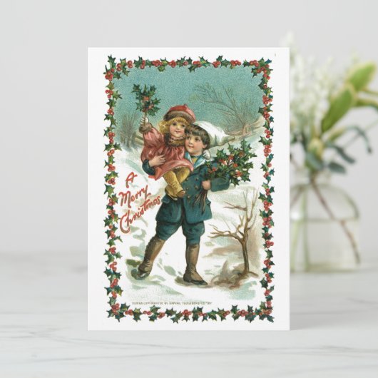  kinderen met Holly Kerstmis Feestdagenkaart (Staand voorkant)