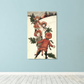 Kinderen met Holly Throwing Snowball Canvas Afdruk (Insitu (Houten vloer))