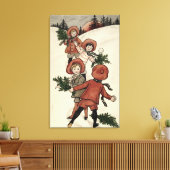 Kinderen met Holly Throwing Snowball Canvas Afdruk (Insitu (Woonkamer))