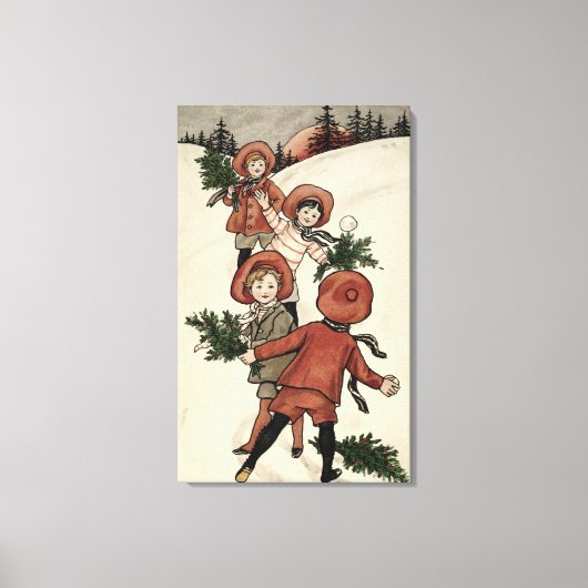Kinderen met Holly Throwing Snowball Canvas Afdruk (Voorkant)