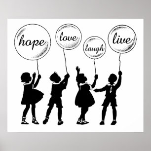Kinderen met Inspirerend ballonnen Silhouette Poster