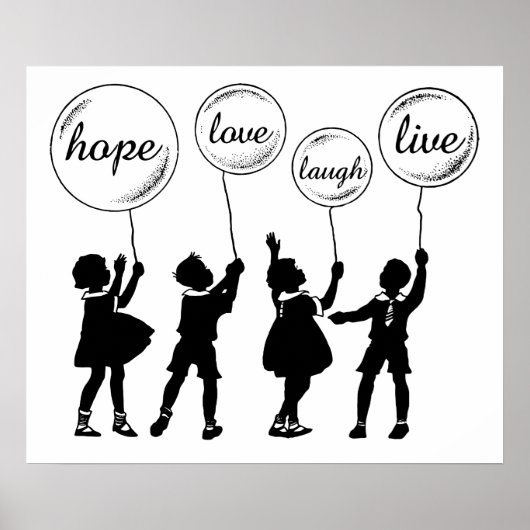 Kinderen met Inspirerend ballonnen Silhouette Poster (Voorkant)