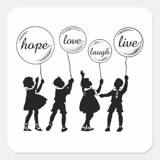Kinderen met Inspirerend ballonnen Silhouette Vierkante Sticker (Voorkant)