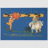 kinderen met Jack-O-Lantern en zwarte kat Tissuepapier (Voorkant)