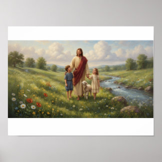 Kinderen met Jezus Christelijke Muurkunst | Geloof Poster
