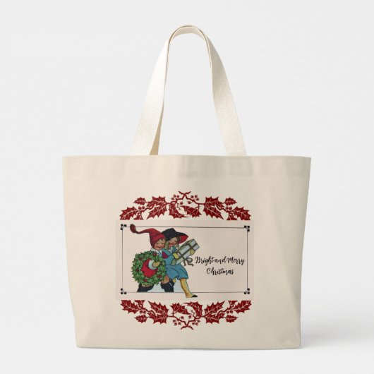 KINDEREN MET KERSTCADEAUS EN RODE BLOEMEN GROTE TOTE BAG (Achterkant)