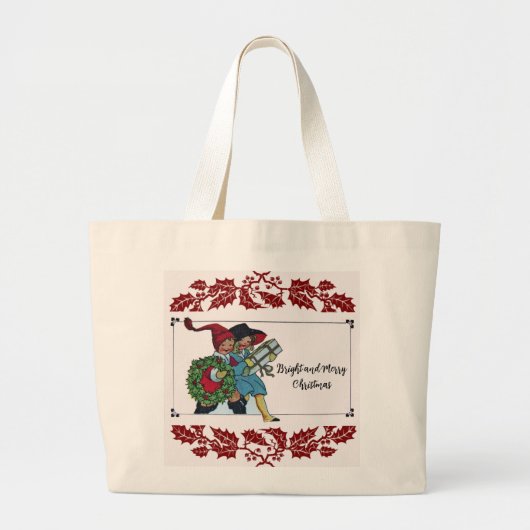 KINDEREN MET KERSTCADEAUS EN RODE BLOEMEN GROTE TOTE BAG (Voorkant)