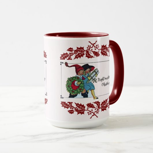 KINDEREN MET KERSTCADEAUS EN RODE BLOEMEN MOK (Voorkant rechts)