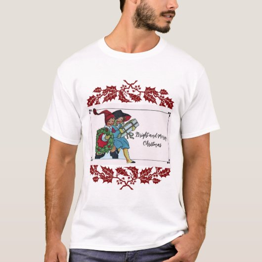 KINDEREN MET KERSTCADEAUS EN RODE BLOEMEN T-SHIRT (Voorkant)