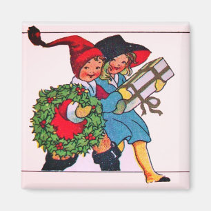 KINDEREN MET KERSTCADEAUS MAGNEET