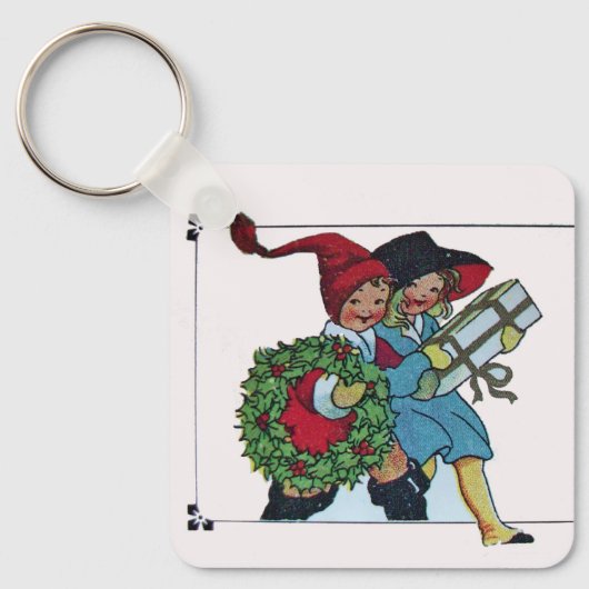 KINDEREN MET KERSTCADEAUS SLEUTELHANGER (Voorkant)