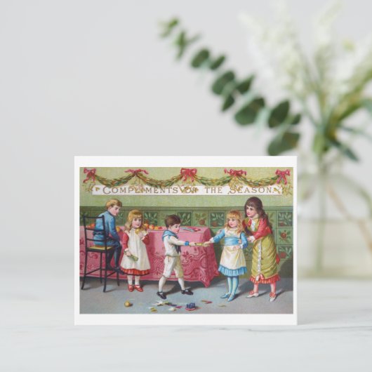 Kinderen met kerstfeest - Vintage Image Briefkaart (Staand voorkant)
