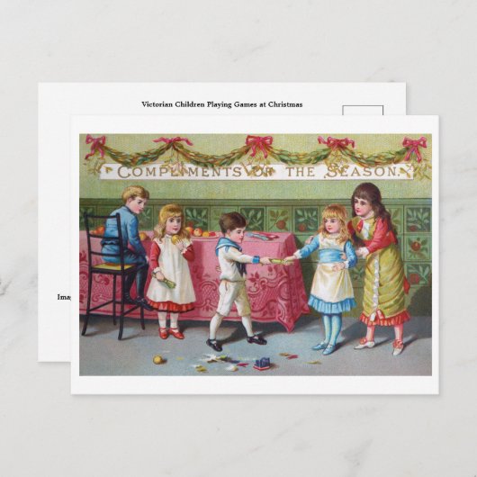 Kinderen met kerstfeest - Vintage Image Briefkaart (Voorkant / Achterkant)