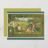  kinderen met kippen Pasen Briefkaart (Voorkant / Achterkant)