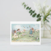  kinderen met lammeren en paasbundels feestdagenkaart (Staand voorkant)