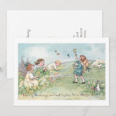 kinderen met lammeren en paasbundels feestdagenkaart (Voorkant / Achterkant)