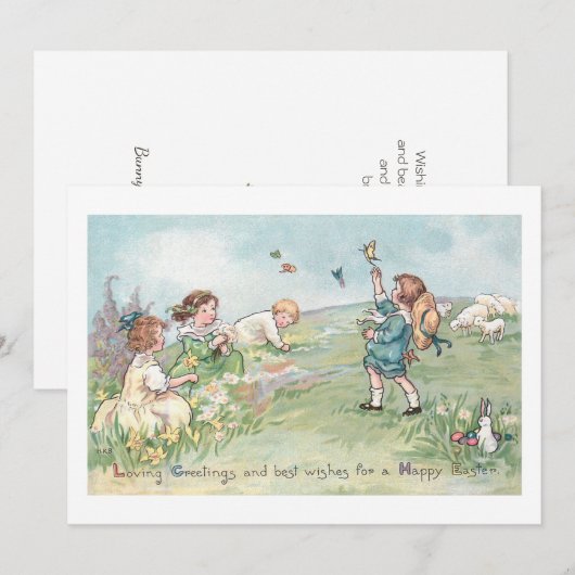 kinderen met lammeren en paasbundels feestdagenkaart (Voorkant / Achterkant)