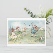 kinderen met lammeren en paasbundels feestdagenkaart (Staand voorkant)