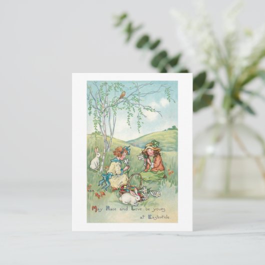  kinderen met paasBunnies en eieren Briefkaart (Staand voorkant)