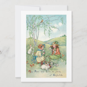  kinderen met paasBunnies en eieren Feestdagenkaart