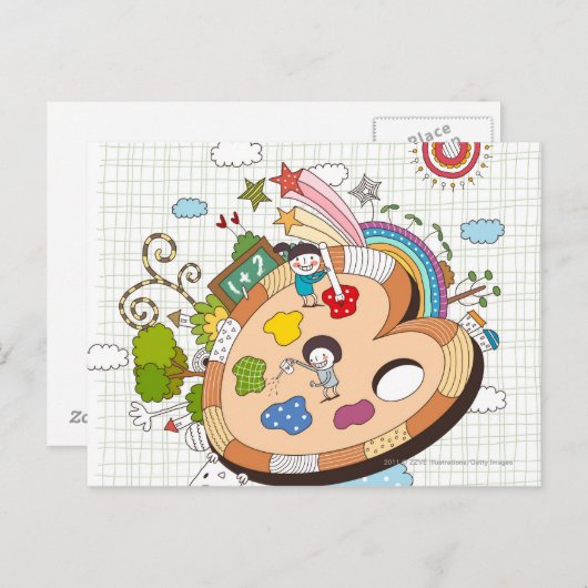 Kinderen met penselen briefkaart (Voorkant / Achterkant)