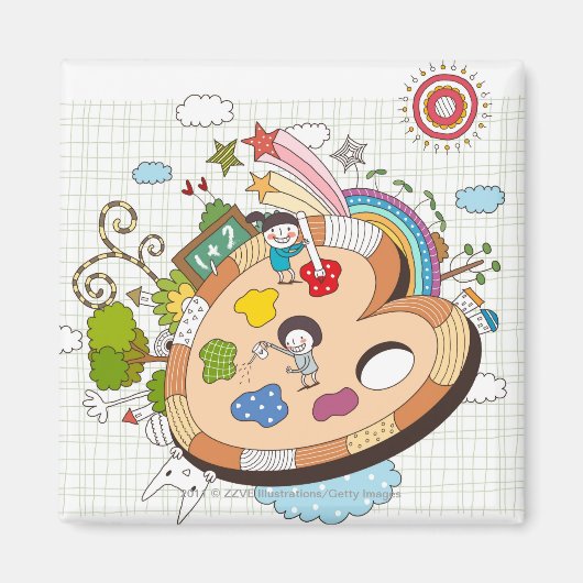 Kinderen met penselen magneet (Voorkant)