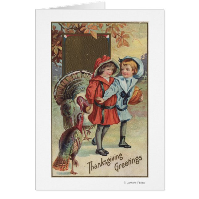 Kinderen met pompoen, kalkoenen (Voorkant)