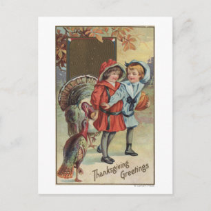 Kinderen met pompoen, kalkoenen briefkaart