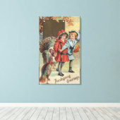 Kinderen met pompoen, kalkoenen canvas afdruk (Insitu (Houten vloer))