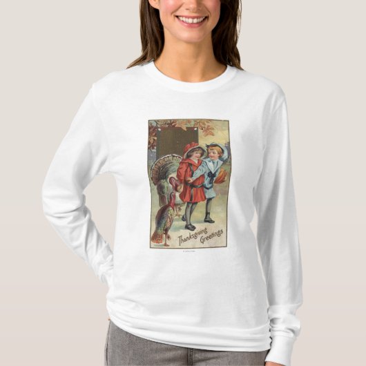 Kinderen met pompoen, kalkoenen t-shirt (Voorkant)