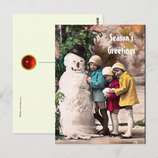 KINDEREN MET SNOWMAN BRIEFKAART (Voorkant / Achterkant)